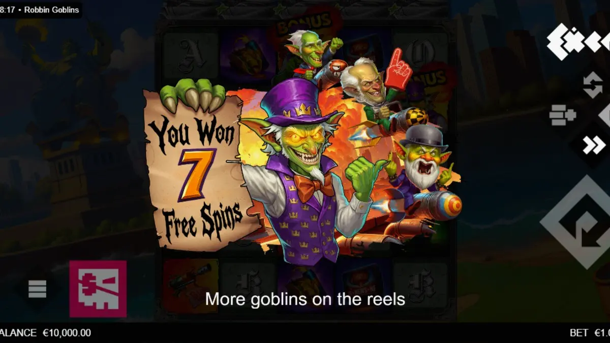 Tampilan visual slot Robbin Goblins dengan tema goblin yang penuh kekacauan